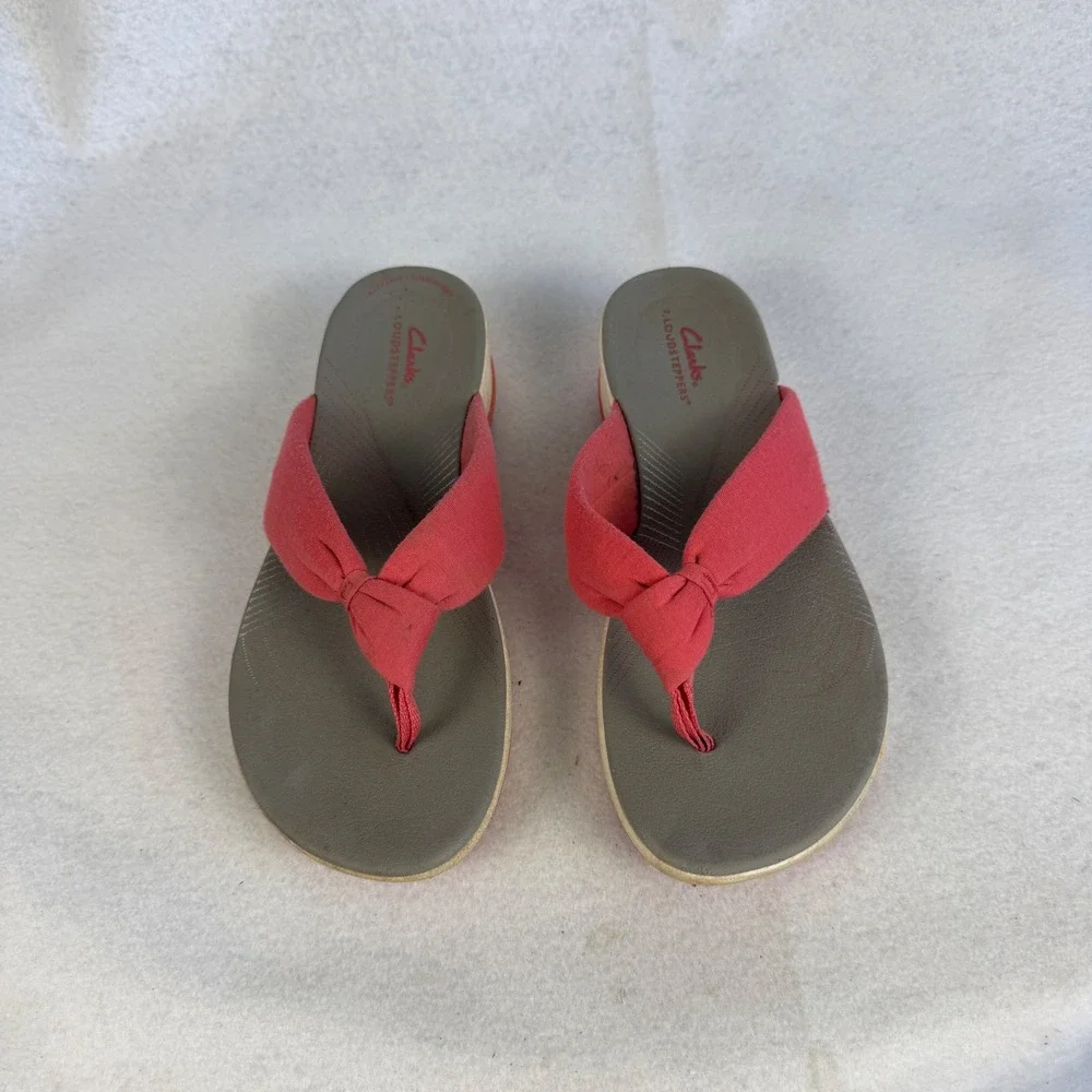 Clarks Cloudsteppers Arla Glitz‎ Coral Pink Wedge Sandals Womens US 8 UK 5.5